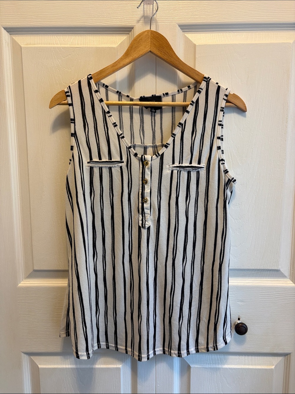 Striped V-Neck Button Front Camisole in White and Black
